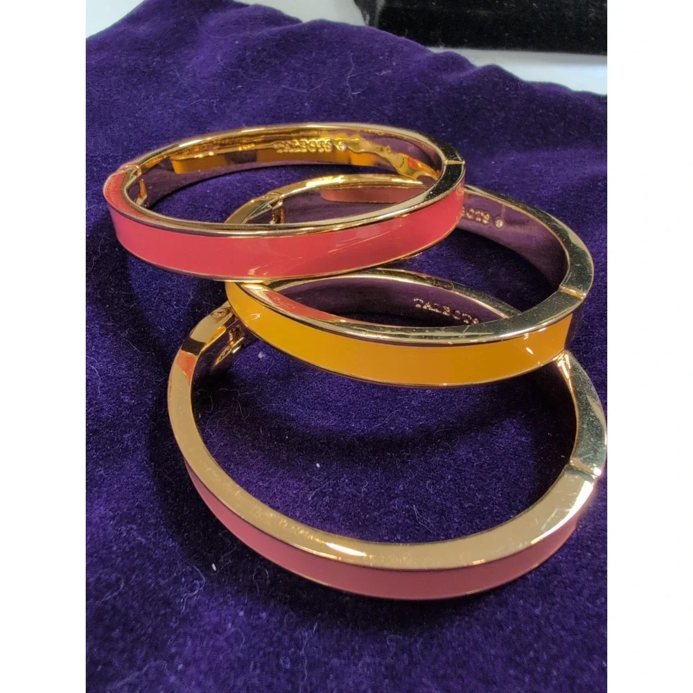 Cuff Bracelet Lot Of  3 Talbots Gold Tone Pink, Yellow And Coral Enamel Hinges